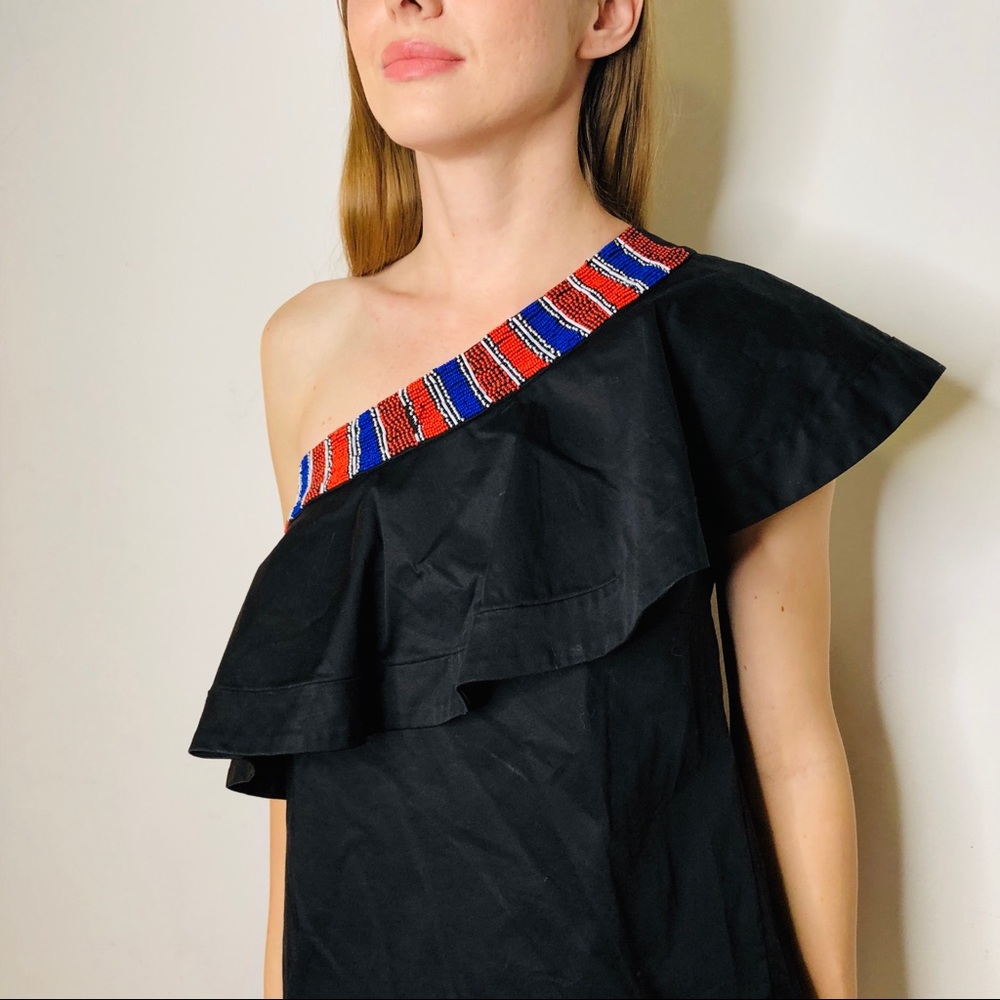 SALONI BEADED COLLAR RUFFLE TOP BLACK SHOPBOP 2 - Picture 5 of 7